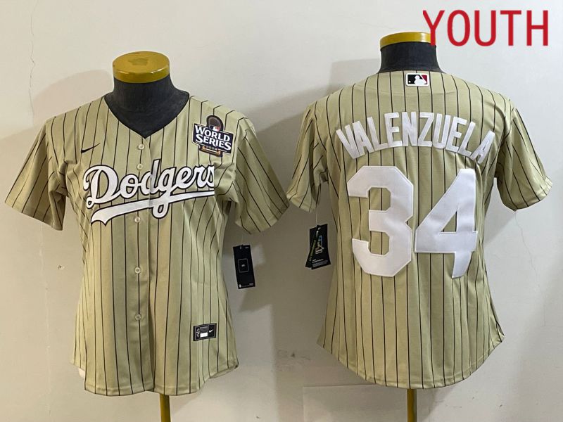 Youth Los Angeles Dodgers #34 Valenzuela Green Stripe Game 2024 Nike MLB Jersey style 7->women mlb jersey->Women Jersey